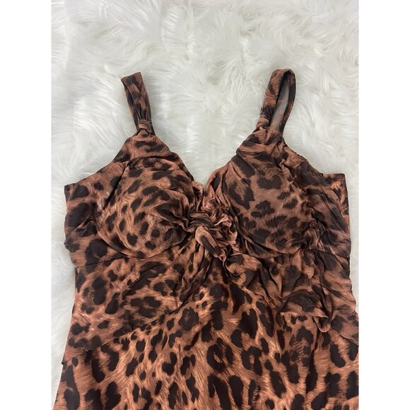 Miraclesuit Womens Plus Size 18W Swimsuit Brown Leopard Print V-Neck Twist Front - Picture 9 of 12